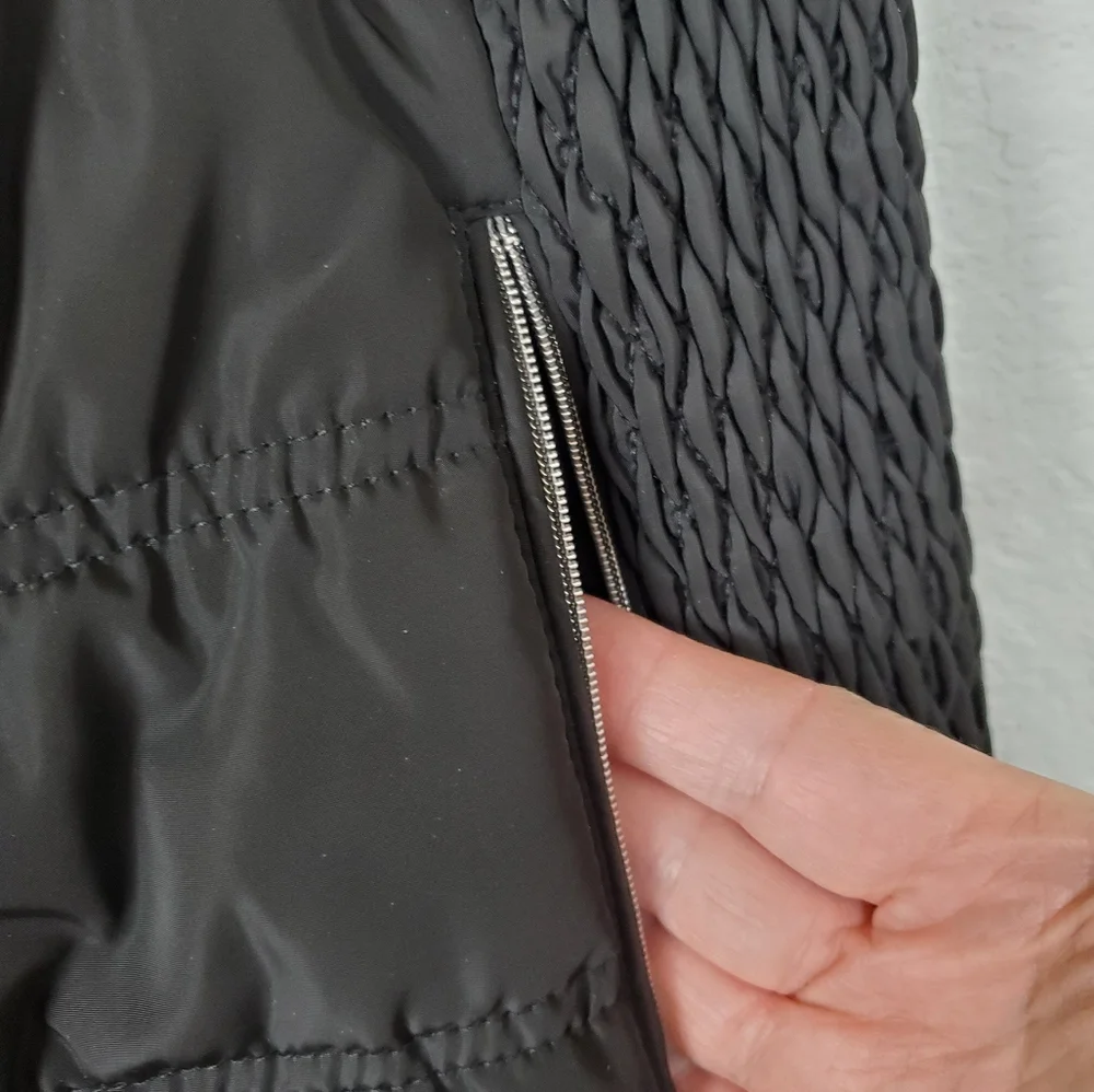 Calvin Klein Quilted Black Fur Collar Vest, Small - Picture 7 of 10